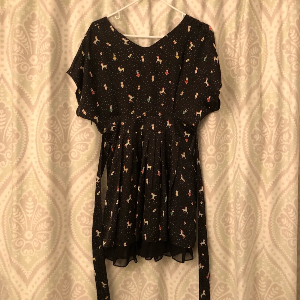 Black Dress with Colourful Bunny Print